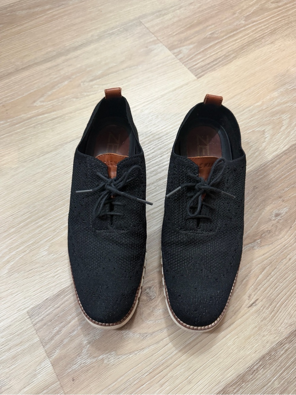 Cole Haan Black Knit Lace-Up Oxford with Brown Trim